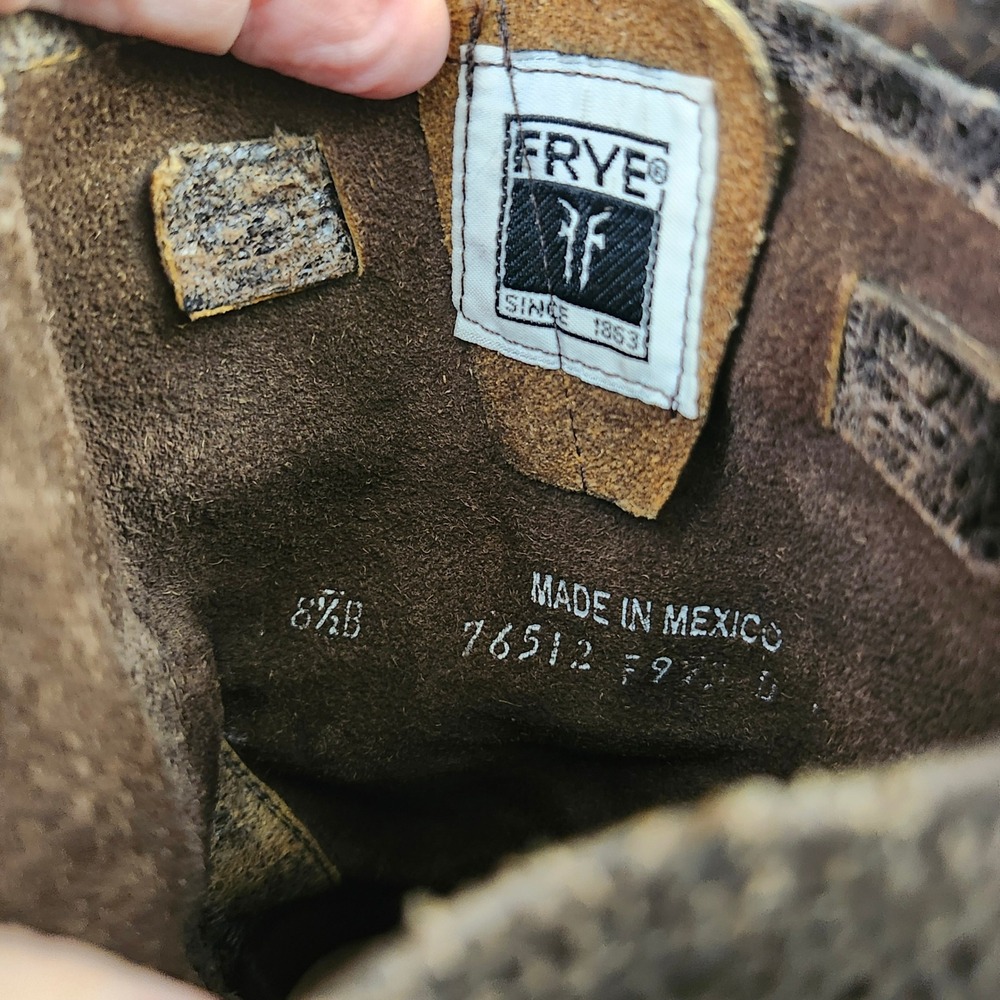 Frye Veronica short distressed brown leather Grunge moto harness boots L 8.5 - Picture 6 of 14